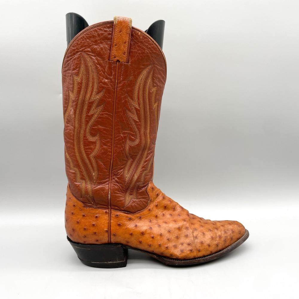 Panhandle Slim Mens 10D Western Cowboy Boots Brown Leather Full Quill Ostrich